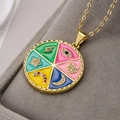Macro shot of gold-plated celestial pendant with colorful enamel and zircon charms - Multi-color/23074
