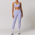 Set yoga da donna lavanda con reggiseno sportivo a V e leggings a vita alta - Taglia S / Top E Pantaloni / Reggiseno sportivo + Leggings / Viola Romantico