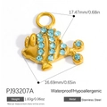 Waterproof gold stainless steel fish pendant with light blue gems for DIY jewelry - Light Blue Diamond Fish Pendant PJ93207A