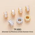 Large 11mm gold and silver brass spacer beads with cubic zirconia for DIY jewelry making - TPJ083-White Zircon