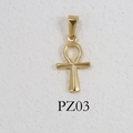 24K gold plated stainless steel Ankh cross pendant necklace with polished finish - PZ03-Ankh Cross / Gold