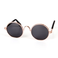 Rose gold round cat sunglasses with black lenses and non-slip metal frame for pets - Black Round Frame