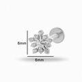 6mm sneeuwvlok titanium oorsteker met zirkoon en intern schroefdraad labret staafje - Sneeuwvlok Stijl (2#) / Zilver