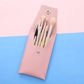 Pink leather case with 8-piece mini makeup brush set in beige and pastel pink tones - Ginkgo Yellow + PU Bag