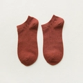 Deep reddish-brown low cut invisible cotton socks for women with ribbed elastic cuffs - Socks Brick Red