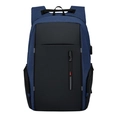 Men's large capacity laptop backpack in navy blue and black patchwork business style - Blue