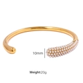 18k gold plated stainless steel C-shaped cuff bangle with pearl inlay and ball detail - White Imitation Pearl Style (SZ26)