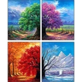 DIY diamond painting kit featuring four seasons tree mosaic art on velvet canvas - Four Seasons Tree / 20x30cm