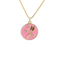 Collana a tulipano dorata con pendente floreale in smalto rosa e pietre brillanti - Rosa
