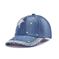 Dark blue denim baseball cap with silver rhinestones star pattern and embellished brim - 48-Full Rhinestone Stud-Medium Blue