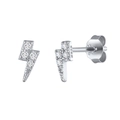 Close-up of S925 silver lightning bolt stud earrings with cubic zirconia and S925 hallmark - Lightning / Platinum Plated