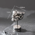 Mens stainless steel leopard head stud earring in retro finish with 1.1cm size - Leopard Head Style (S198)