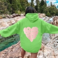 Green fleece hoodie featuring pink Love Yourself heart print on the back - Fruit Green
