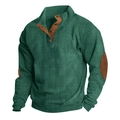 Detail of green corduroy men's jacket with brown faux leather shoulder and elbow patches - S / Tops / Verdant