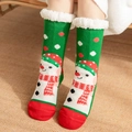 Chaussettes de Noël thermiques vertes à motif bonhomme de neige et doublure peluche - 35-42 / Bonhomme de Neige à Pois