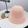 Hollow knit summer sun hat for women in light peach pink with breathable crochet wave pattern - M (56-58cm) Adjustable / Pink