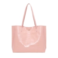 Pink faux crocodile leather tote bag with gold magnetic clasp on a white background - Single Bag / Pink