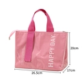 Pink insulated lunch bag with 'HAPPY DAY' print and thickened handles, size 26.5x20x17cm - Dopamine Style / Pink