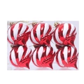 Set of 6 red and white glittery onion-shaped Christmas ornaments with gold hanging strings - Style 11 (6 Pieces)