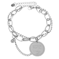 Minimalist silver stainless steel layered bracelet with a rabbit pendant and metal tags - Style 8-Surfboard Token