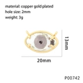 Detailed dimensions of 18K gold plated copper evil eye pendant showing 20mm width and 13mm height - Gray