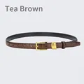 Vintage brown leather slim belt with crocodile pattern and gold pin buckle for women - Brown / 105cm