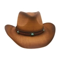 Classic brown woven western cowboy hat with vintage turquoise beaded leather band - Khaki & Coffee (Blue Turquoise)