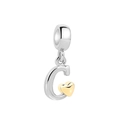Sterling silver letter C pendant with small gold heart accent and polished finish - Letter C