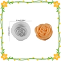 Peony rose silicone mold with finished orange wax flower showing dimensions 6.5x3.9cm - Silicone Flower 00203 / Translucent White