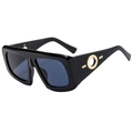 Gafas de sol cuadradas negras con lentes azules y detalles metálicos dorados de lujo - Montura Negra Lentes Grises
