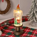 Détail de lanterne de Noël avec Père Noël, neige pailletée et effet lumineux LED - Père Noël