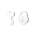 Minimalist silver asymmetric heart key and lock pendant set with polished metal finish - 428 Lock Key / Steel