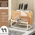 Multifunctional kitchen knife holder in pearl white finish with drain tray and hooks - Multifunctional All-in-One Knife Rack With Drip Tray-White (Free Hooks*2)