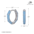 Detailed dimension guide for 925 silver hoop earrings with light blue enamel finish - Blue Enamel 925 Sterling Silver White Gold Plated