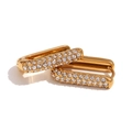 18K gold plated stainless steel rectangular hoop earrings with micro-pave cubic zirconia - Gold-White Zircon