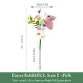 Easter floral stem with pink flocked bunny, colorful foam eggs, and white daisy detail - Easter Bunny Pick Style D Pink A12910