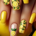 Fresh summer style lemon press-on nails with 3D flower and fruit designs for women - Lemon Bubble Style (Jelly Glue + File)
