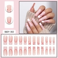 Long ballet French press-on nails with red heart patterns and classic red tips - SGCY-302 / Glue Type