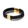 Bracciale nautico in pelle nera intrecciata con chiusura a ancora dorata e metallo - Pelle Nera Tonalità Oro (KB115576-KFC)