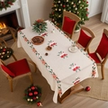 Festive Christmas tablecloth with Santa sock embroidery and red holly leaf patterns - 140*140cm / Red and White Enamel Christmas Sock