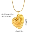 Ciondolo a cuore in acciaio inossidabile placcato oro 18K con design a onde - Collana a cuore irregolare a strisce / Oro 18K