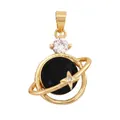 Golden Saturn pendant with black center stone and sparkling white cubic zirconia inlay - Black/Planet
