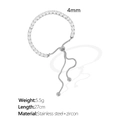 Bracciale tennis regolabile in acciaio inossidabile argento con zirconi da 4 mm - Chiusura a Scorrimento Regolabile (SL17) / Argento
