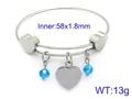 Adjustable steel wire heart bracelet with blue crystal beads and engraved heart charm - Silver Blue Crystal Heart Style (KB113693-KFC)