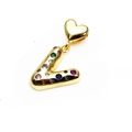 Gold plated letter V pendant with colorful zircons and heart clasp for DIY necklace - Pendant Only / Letter V