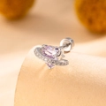 Silver titanium heart purple gemstone planetary stud earring with sparkling crystal ring - Purple (Single Piece)