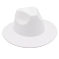 Close-up of a white wool felt fedora hat featuring a classic crown and wide flat brim - One Size / White