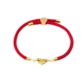 Macro detail of red woven Milan rope bracelet with 18K gold star charm and beads - Red (Star)