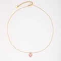 18K gold plated necklace featuring a pink heart cat-eye stone pendant on thin chain - 30717-2-6