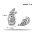 Silver chunky spiral teardrop C-shape earrings made of stainless steel with size specs - Spiral Water Drop / Silver